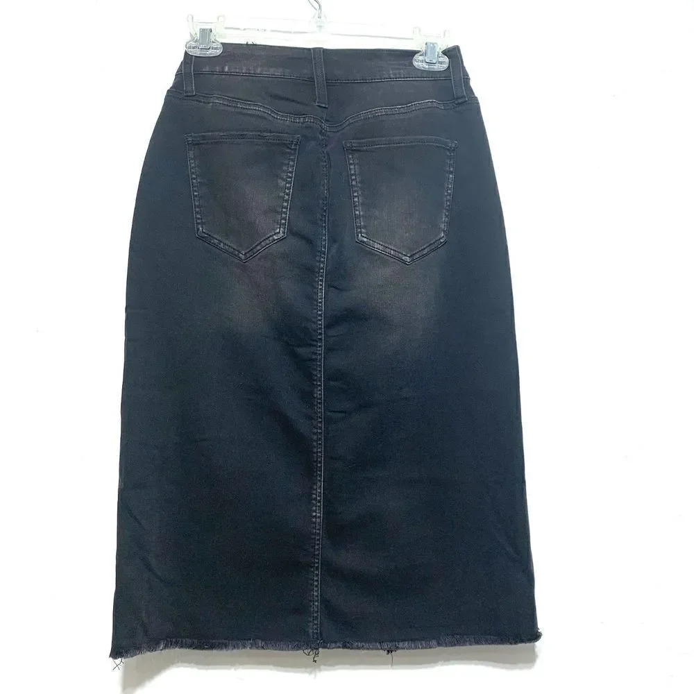 NWT SO Black Gray Jean Denim High Waist Long Skirt Knee Length Modest size 27W
